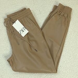 Zara Leather Feel Brown Joggers